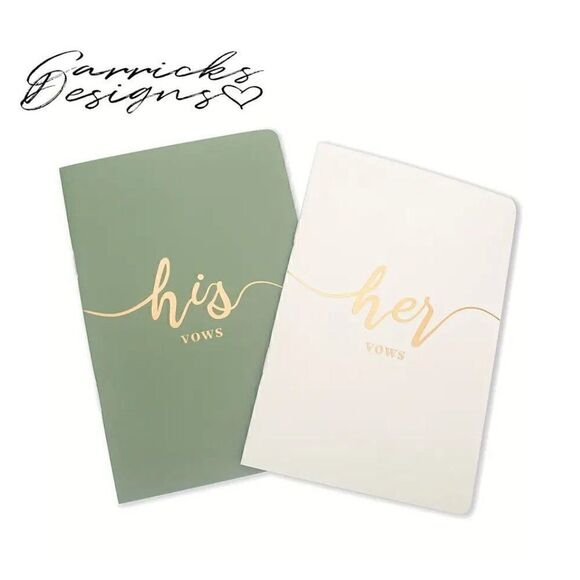 His and Her Wedding Vow Book Set Green and White - Picture 1 of 7